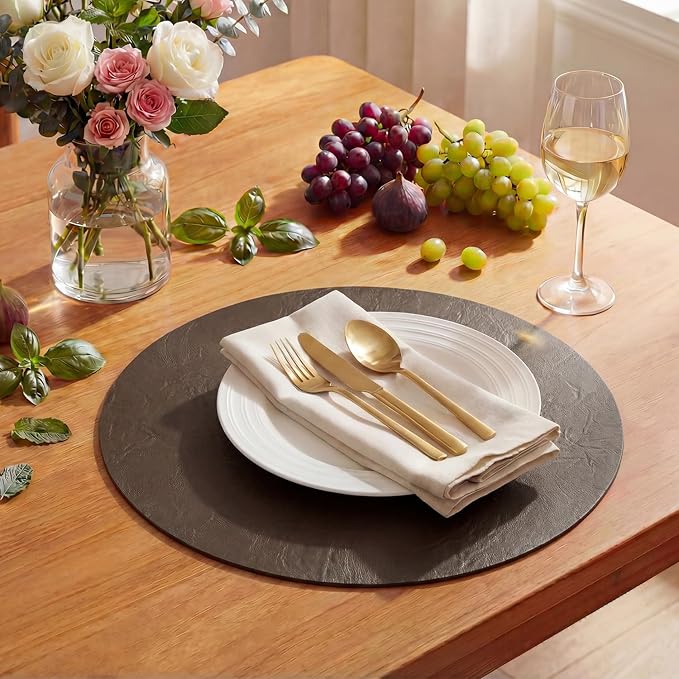 Artoid Mode Coffee Faux Leather Placemats Set of 4, 15 Inch Waterproof Wipeable Heat Resistant Vinyl Place Mats, Reversible Table Mats for Kitchen Dining Decor