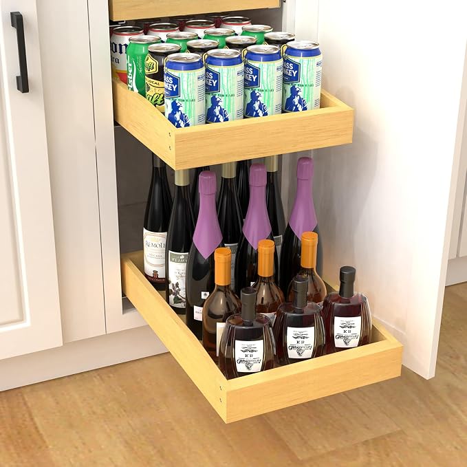 Wooden Pull out Cabinet Organizer 18" W x 21" D x 4.3" H, Heavy Duty Slide Out Drawers Pull-Out Home Organizers for Kitchen Cabinets