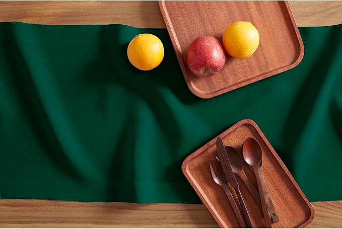 Solino Home 100% Pure Linen Dark Green Table Runner 36 Inches - 14 x 36 Inch for Coffee Tables and Dresser - Sonoma Collection