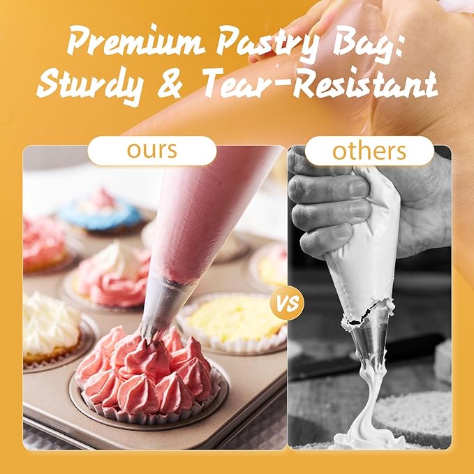 Volokitx 200-Pack 12 Inch Piping Bags, Disposable Icing Bag, Tipless Piping Bags for Royal Icing, Anti-Burst Pastry Bags for Cake, Pastry & Cookie Decorating