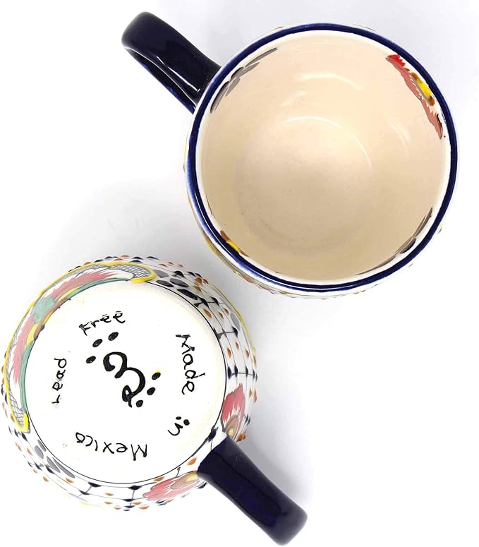 Global Crafts Mexican Pottery Mugs - Handmade Ceramic Mug - Hand-Painted Dots & Flowers Design