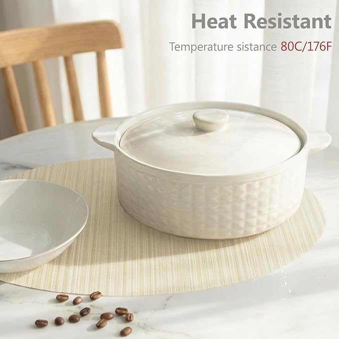 AHHFSMEI Oval Placemats Set of 6 Woven Vinyl Non-Slip Heat Resistant Stain Resistant Easy Clean Place mats for Dining Table(Beige)