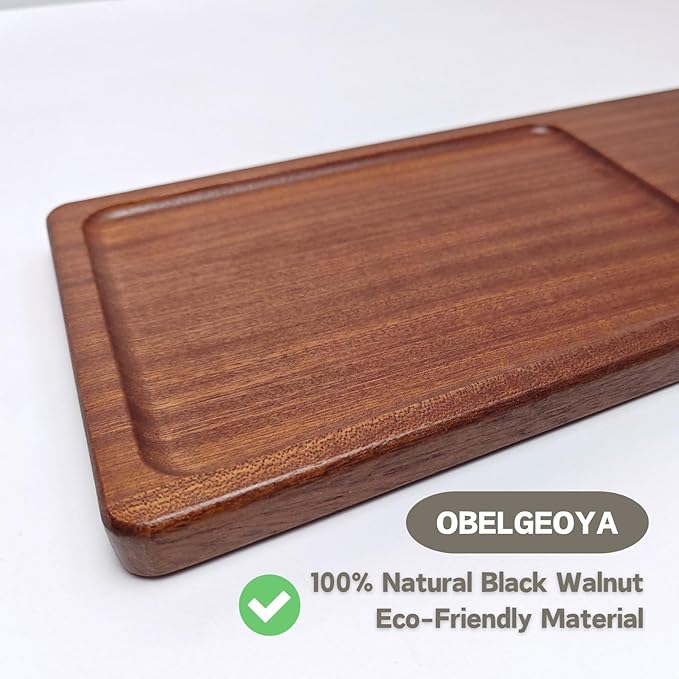 Black Walnut Wood Serving Board with Handle - 15" x 6" Food Serving Tray for Kitchen Appetizers, Wooden Cutting Chopping Board for Meat, Vegetables, Bread, Cheese Board