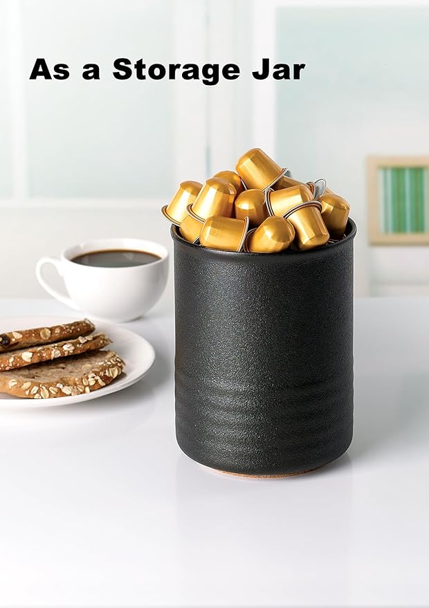 ABRUTY Utensil Holder, 6.7" Ceramic Kitchen Utensil Crock for Countertop Cooking, Modern Utensil Caddy Jar Organizer for Farmhouse Kitchen Counter Décor, Textured Black