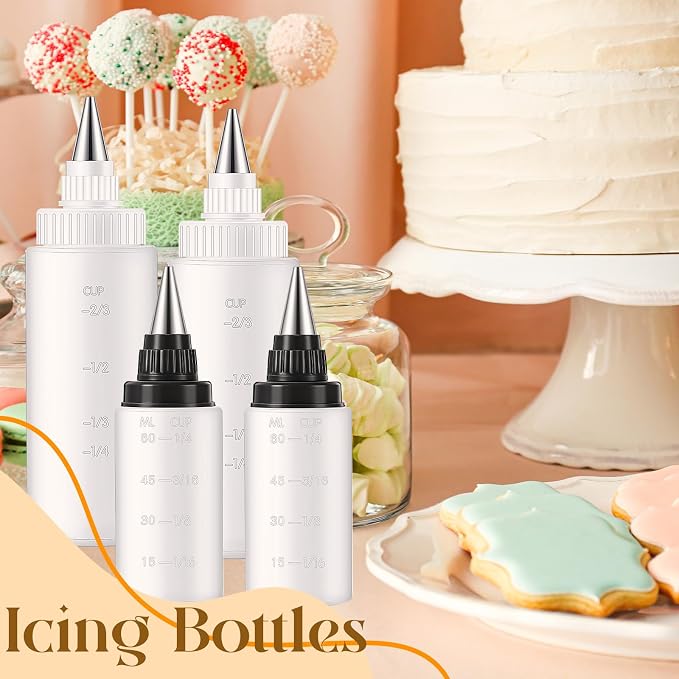 4 Pcs Plastic Squeeze Bottles for Cookie Icing Bottle Decorating Supplies Squeezing Applicator Writer for Food Coloring Frosting Pancake Arts (2 oz & 4 oz)