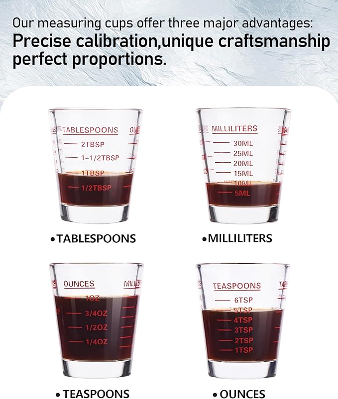 SAIAOKJ Shot Glasses Measuring Cup Set 2PACK Espresso Shot Glasses Liquid Heavy Glass 26-Incremental Measurement 1 OZ, 2 TBS, 6 TSP, 30 ML Kitchen Tools (Black)