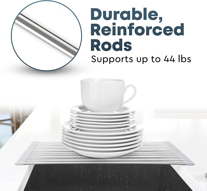 Zulay Kitchen Over The Sink Dish Drying Rack, Roll Up Heavy Duty Stainless Steel Design for Easy Storage & Durability | Dishwasher Safe 17.5” x 12.5