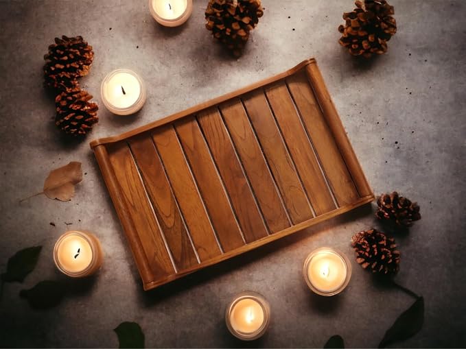 Vesta Homes Set of 2 Romper Teak Wood Rectangular Serving Tray for Home/Kitchen/Restaurant/Office Organizer/Dining Table|Premium Wooden Trays| 18 X 12 ; 15 x 10 inches | Handcrafted in India