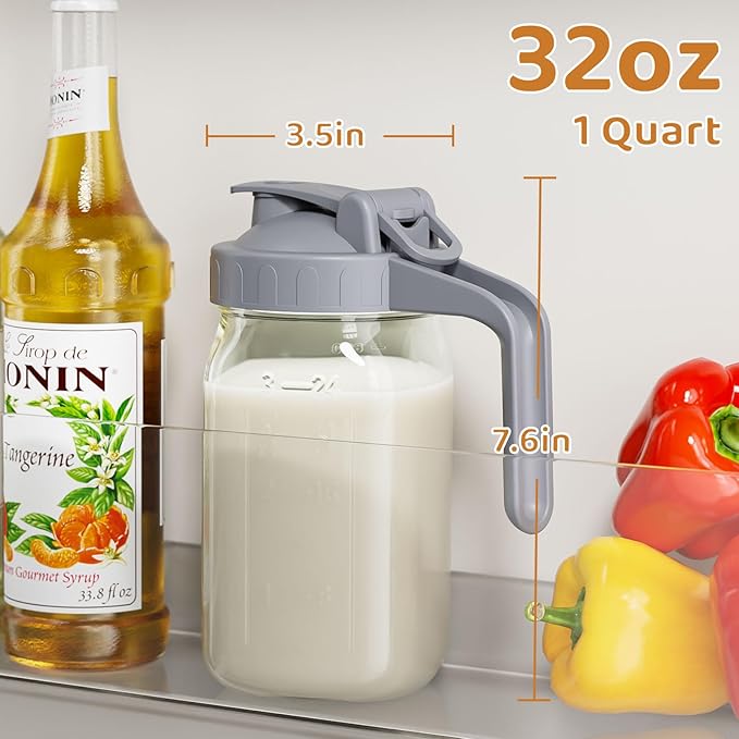 OneDream 2PACK Breast Milk Pitcher 32oz Glass Pitcher with Lid, Leakproof Drip-Free Spout, Breastmilk Storage Pitcher for Fridge