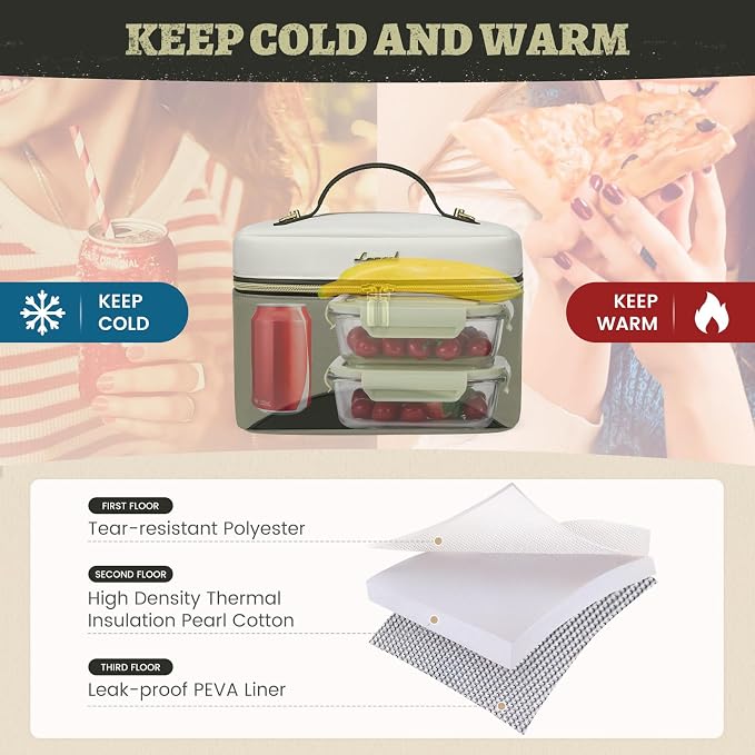 LOVEVOOK Insulated Lunch Bag for Women,Adult Lunch Box for Women,Leakproof Cooler Bag for Office Picnic Hiking Beach,Lunch Tote Bag with Adjustable Shoulder Strap