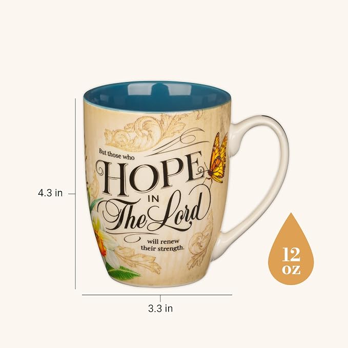 Christian Art Gifts Novelty Floral Ceramic Scripture Coffee & Tea Mug Set: Hope, Trust, Faith, Love - 4 Fancy Medium 12 oz. Cups w/Butterflies & Bible Verses, Multicolor Blue/Pink/Green/Orange Floral