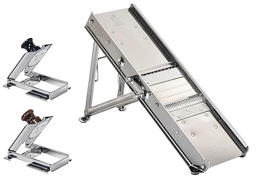 Louis Tellier 3839 Bron Coucke Mandoline Slicer with Hand Guard and (2) Blades, Stainless Steel