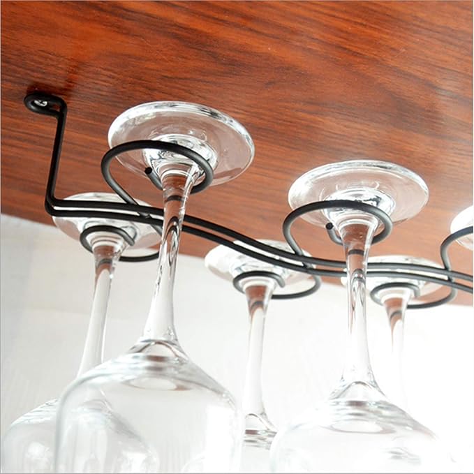 Under Cabinet Wine Glass Rack Stemware Holder,Oil Rubbed Bronze 6 Cup Glasses Vintage Style Stainless Steel Wall-Mounted Hanging Wine Glass Hanger For Bar Home Cafe