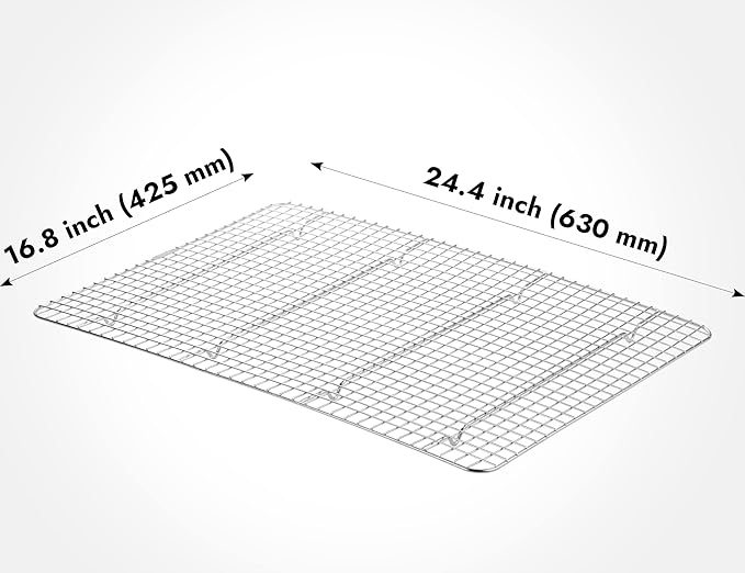 CURTA 2 Pack 16.8" X 24.4" Chef Cooling Rack,NSF Listed 18/8 Stainless Steel Oven Safe Grid Wire Cookie Cooling Racks for Baking & Cooking - Commercial Grade comes with Lifting Handl