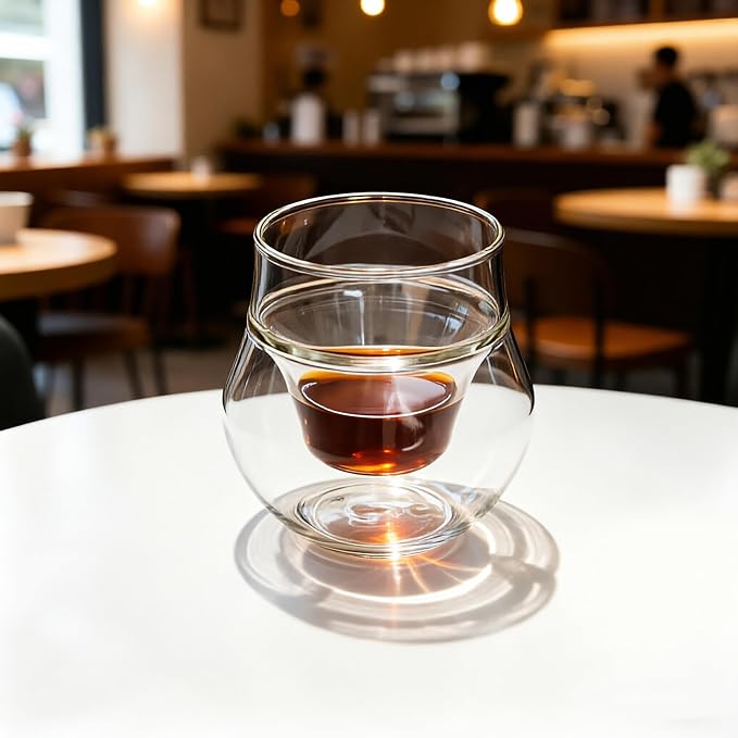 Double-Walled Espresso Cups,Small Unique Glass,Set of 2, 4oz | Handcrafted Espresso Glasses, Clear Borosilicate Glass, Dishwasher Safe, For Coffee Machines