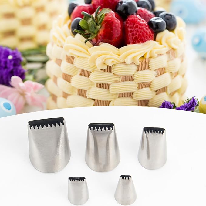 5PCS Basketweave Piping Tip Set, Stainless Steel 3D Half Row Icing Nozzles Braided Flower Cake Decorating Tools for Pastry and Fondant,Suitable for cakes, cupcakes
