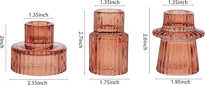 Vixdonos Glass Candlestick Holders Tealight Candle Holders for Table Centerpieces, Wedding Decor and Dinner Party (3 Pcs, Reddish Brown)