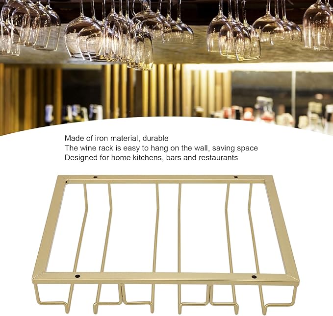 Upside Down Wine Glass Rack European Hanging Wine Glass Rack Under Cabinet Wine Glass Rack Wine Glass Rack For Bar Home Cup Storage Display Rack (Gold)