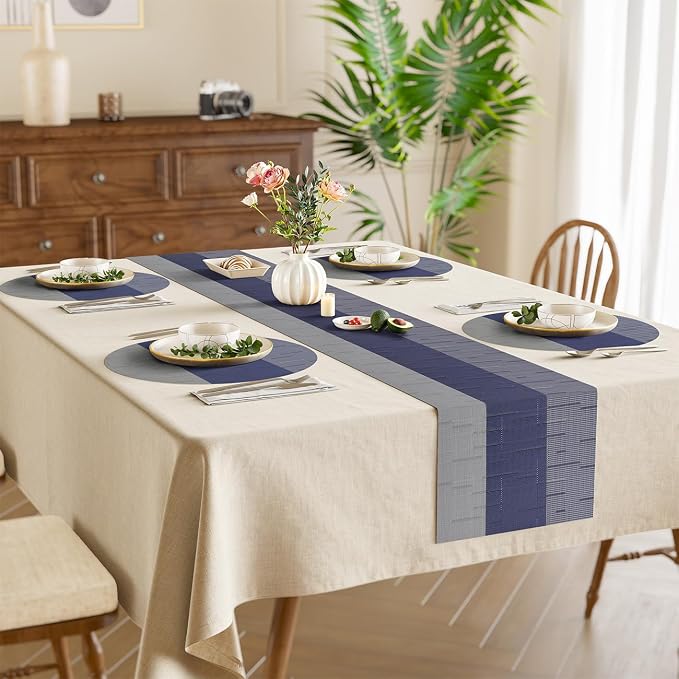 Round Placemats Set of 4, 15 Inch Woven Vinyl Heat Resistant Place Mats, Washable Non Slip PVC Table Mats for Kitchen Dining Party Outdoor Table Decor (Blue Gray, 4)