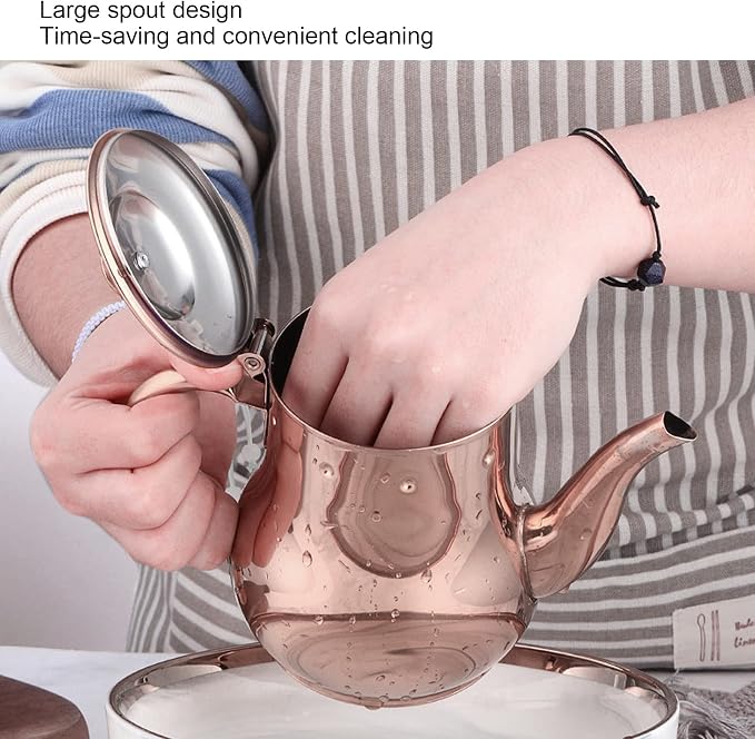 OUKENS Stainless Steel Teapot, 500ml Rose Gold Modern Gooseneck Tea Kettle for Pour Over, Coffee Pot with Removable Infuser, for Loose Leaf Tea Brewing, Home Kitchen, Hotel