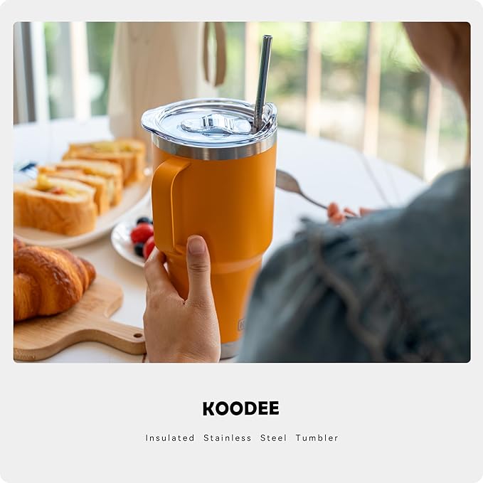 koodee Tumbler with Handle, 30 oz Stainless Steel Double Wall Insulated Tumblers with Lid and Straw Coffee Tumbler for Men and Women (Cosmic Orange)