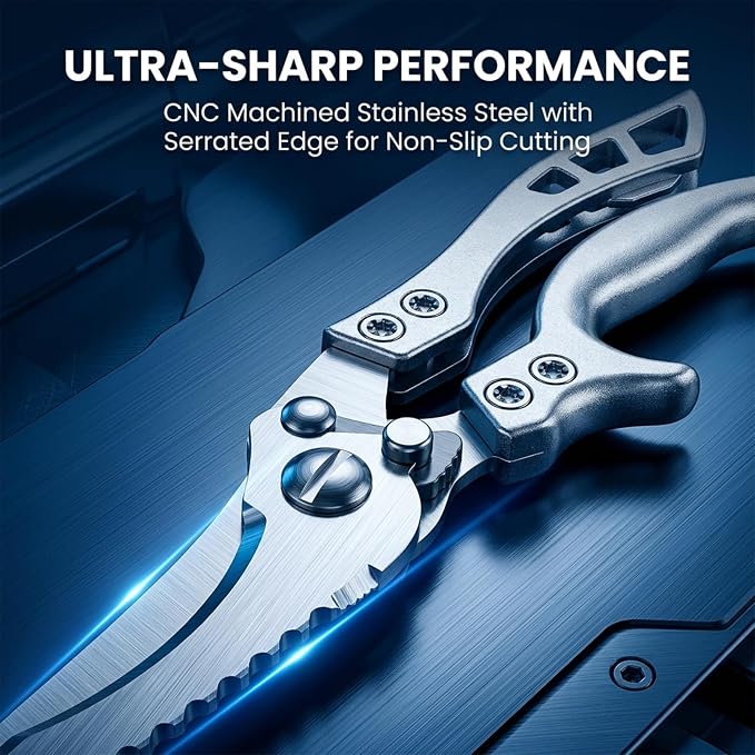 Heavy Duty Kitchen Scissors-Professional Meat Scissors for Chicken Bones，Duck Bones, Fish Bones, Meat, Vegetables, Seafood, Nuts, Packages, etc. (Classic)