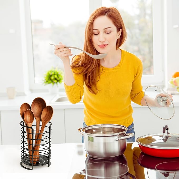 Utensil Holder for Kitchen Counter, Large Stainless Steel Cooking Utensils Spoon Spatula Organizer for Countertop, 6.3"