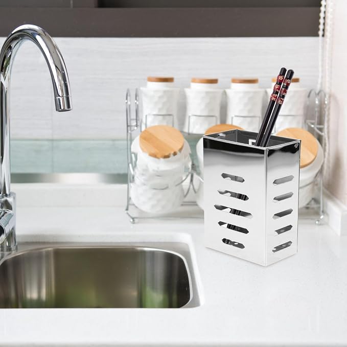 BESTOYARD Stainless Steel Utensil Holder: Utensil Drying Rack Sink Cadd-y Sponge Drainer Basket Wall Mount Chopstick Holders Countertop Silverware Cutlery Organizer for Home Kitchen