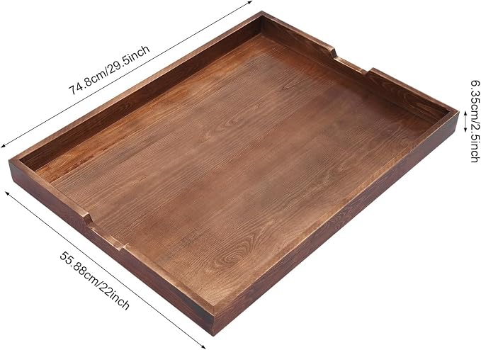 Ottoman Tray Large, Wooden Coffee Table Tray, Walnut Serving Tray with Handles, Rustic Pine Wood Decorative Tray for Living Room, Kitchen Countertop Organizer, Stove Top Cover, 29.5x22 Inch
