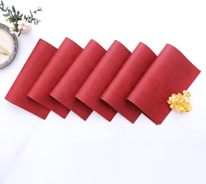 Homaxy Faux Leather Heat Resistant Placemats for Dining Table Set of 4, Waterproof Wipeable Washable PU Table Mats, Easy to Clean Anti-Slip Place Mats, 11.8" x 17", Red