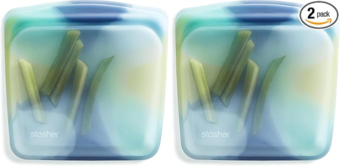 Stasher Premium Silicone Reusable Food Storage Sandwich Bag, Tie Dye Blue, Microwave, Sous Vide, Dishwasher, Oven and Freezer Safe, BPA Free, Leak-free, Eco-friendly, 28 Oz (Pack of 2)