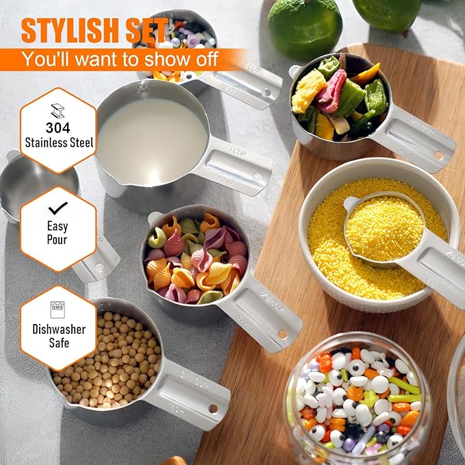 Measuring Cups Set,7 Pieces Stainless Steel Stackable Nesting Heavy Duty Measuring Cups,Perfect for Dry and Liquid Ingredients for Baking & Cooking