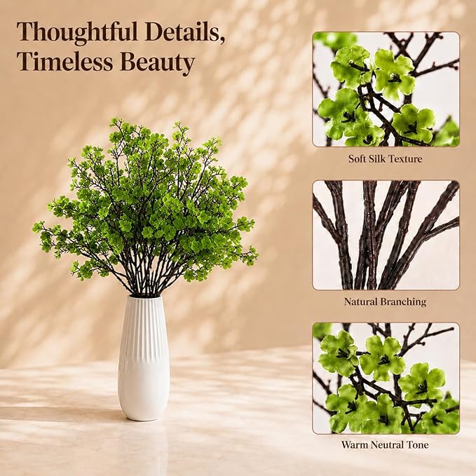 Mandy's Green Artificial Baby’s Breath Flowers 6 Bundles Silk Gypsophila, 18.5 Inch European Style Modern Home Decor Centerpiece, Neutral Wedding Flower Arrangements