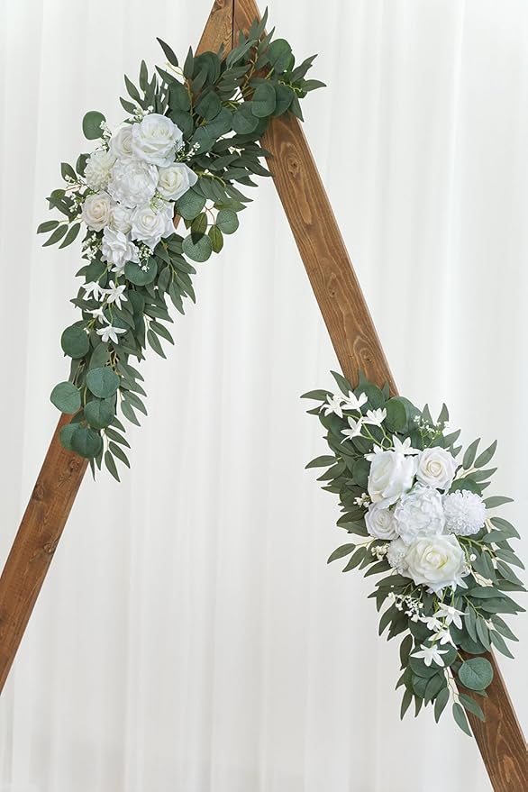 Olalaka Artificial Flower Swag Set of 2 for Wedding Welcome Signs Floral Decorations, White Wedding Arch Flowers for Wedding Ceremony
