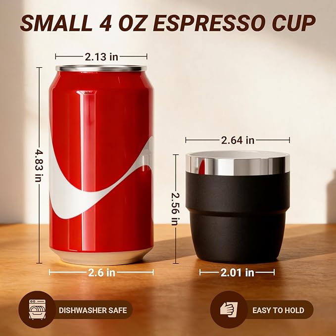 4 oz Small Espresso Cup, Ceramic-Lined 18/8 Stainless Steel, Double-Wall Vacuum Insulated, Stackable, Dishwasher Safe, Fits Most Espresso Machines, for Espresso Shots (Navy, 2 Pack)
