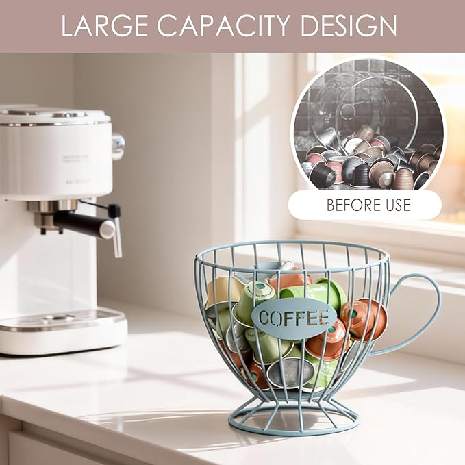 2-Pack Capsule Holder, Large Coffee & Tea Storage Organizer, Metal Basket for Countertop, Multi-Purpose Organizer for Home, Office, Cafe (Glod)
