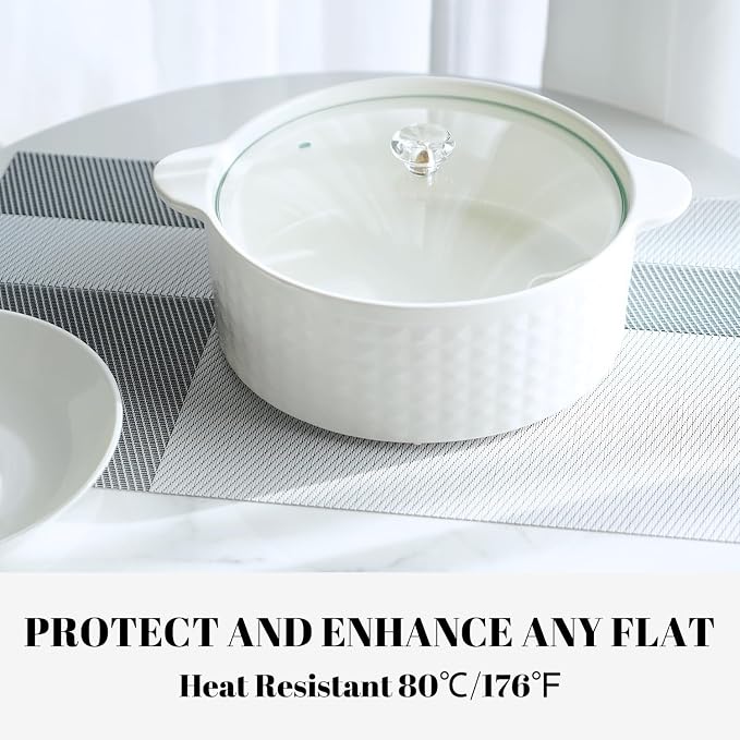 Placemats Set of 12 Vinyl/Plastic Woven Place Mats for Kitchen Table Indoor/Outdoor Washable Placemat Wipeable Dining Table Mats (Silver Cube,12)