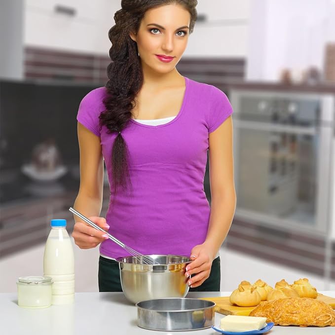 Hecila Mini Whisk Stainless Steel Mixer Compact Small Whisks for Cooking 2PCS 10.4 Inch Long Baking Mixer Skinny Egg Beater Whisks Tiny Wire Whisk Kitchen Stirrer for Whisking Beating Egg Blending
