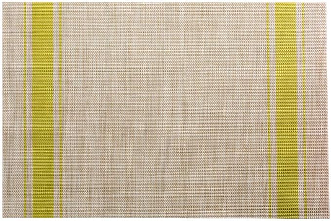 Restaurantware French Countryside 16 x 12 Inch Dining Table Placemats Set Of 6 Heat-Tolerant Kitchen Table Mats - Pear Stripe No Stain Khaki Vinyl Woven Rectangle Placemats Easy To Clean