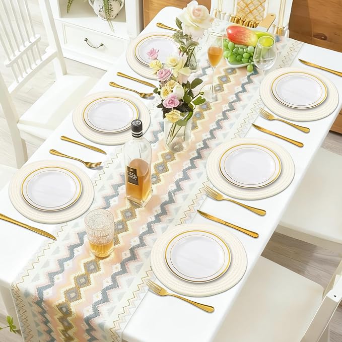 Round Placemats Set of 6, Cotton Rope Woven Table Mats, Hot Pads for Kitchen, Non Slip Heat Resistant Place Mats, 13 Inches Braided Placemat for Farmhouse Decor and Kitchen Table Decor (Cream)