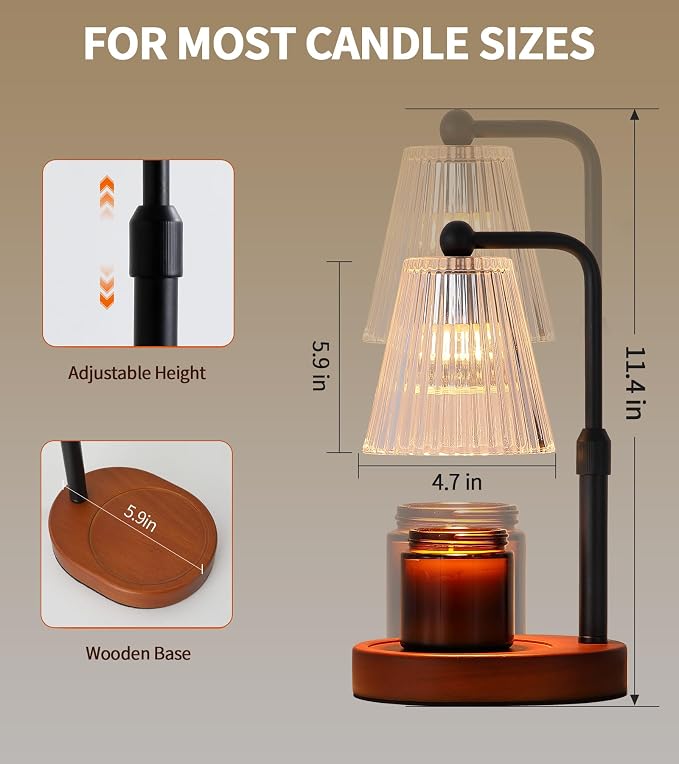 Candle Warmer Lamp with Timer, Wax Melt Warmer for Jar Candles,Candle Warmer Lamp Birthday Gifts for Women,Mothers Day Gifts,Lamp Candle Warmer HouseWarming,Height Adjustable,Dimmable,2 Bulbs