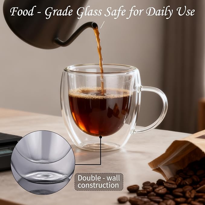 Gulex Espresso Cups Double Wall Glass Coffee Espresso Cups with Handle 4 oz