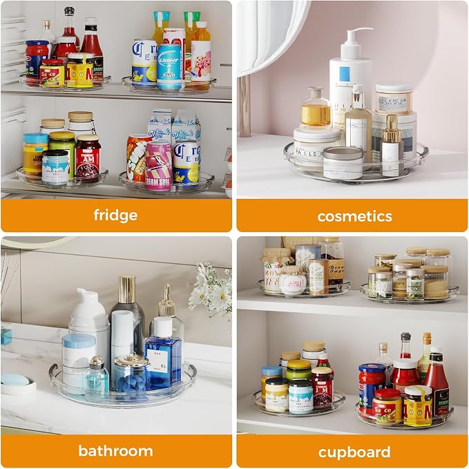 4 Pack Lazy Susan Organizer, 9.25 inch Lazy Susan Turntable for Cabinet Table Top Refrigerator, Rotating Organizers for Pantry Fridge, Clear