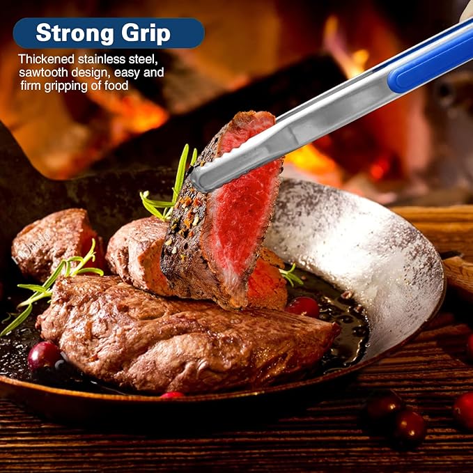 4Pcs Stainless Steel Kitchen Tongs for Cooking - 10" Metal Food Tongs With Non-Slip Comfort Grip, Non-Stick, High Heat Resistant for BBQ, Grilling and Serving