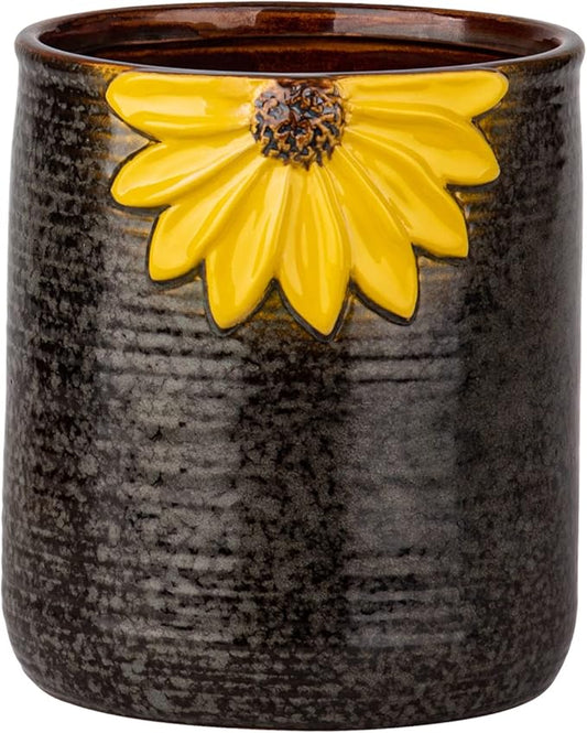 Utensil Crock, Kitchen Utensil Holder, Ceramic Utensil Holder for Countertop, Cooking Utensil Holder for Kitchen Sunflower Decor Large Kitchen Spatula Holder