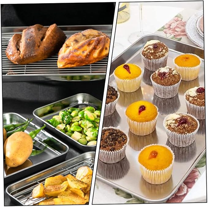 TIDTALEO Japanese Style Thickened Draining Rack Set Stainless Steel Baking Pan with Cooling Grid Tray for Baking Cooking and Food Preparation