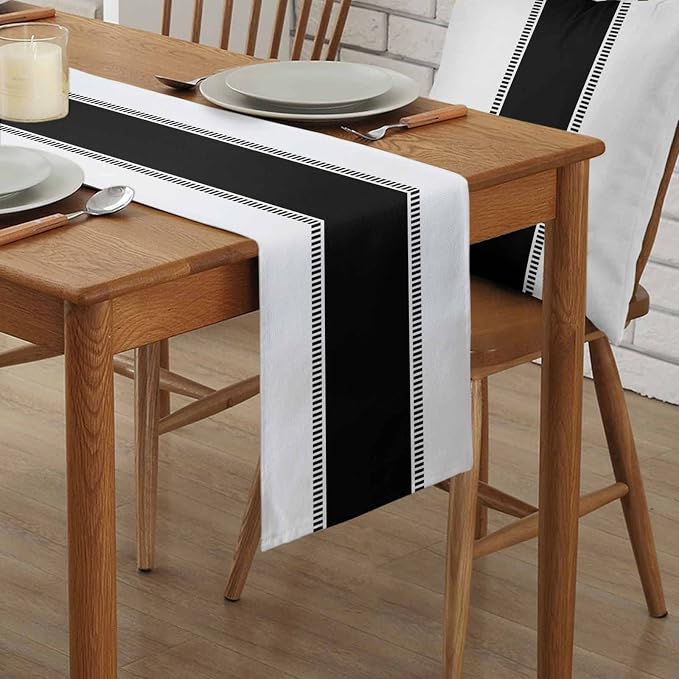 Black and White Stripes Table Runners, Farmhouse Table Runner Dresser Scarves 72 inches Long,Modern Decortaive Table Runner Cover for Dining Coffee Table Holiday Party Wedding