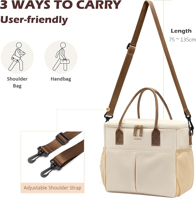 MDODO Large Insulated Lunch Bags for Women Men Adult Lunch Box with Shoulder Strap for Work,Picnics,Outings (Beige)