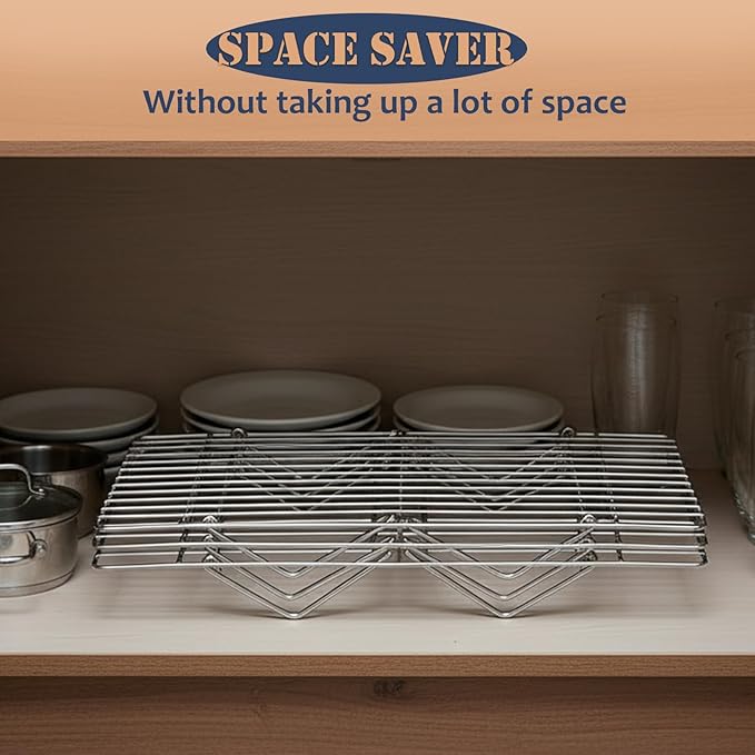 E-far 4-Tier Cooling Rack, 15”x10.1" Stainless Steel Stackable Wire Cooling Rack for Baking Cooking Cookies, Folding Leg & Non-toxic, Oven Safe & Dishwasher Safe