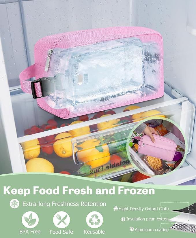 Freezable Lunch Bag, Freezable Snack Bag for Travel Work School, Small Insulated Lunch Box for Adults, Kids Mini Cooler Lunch Box with Ice Pack